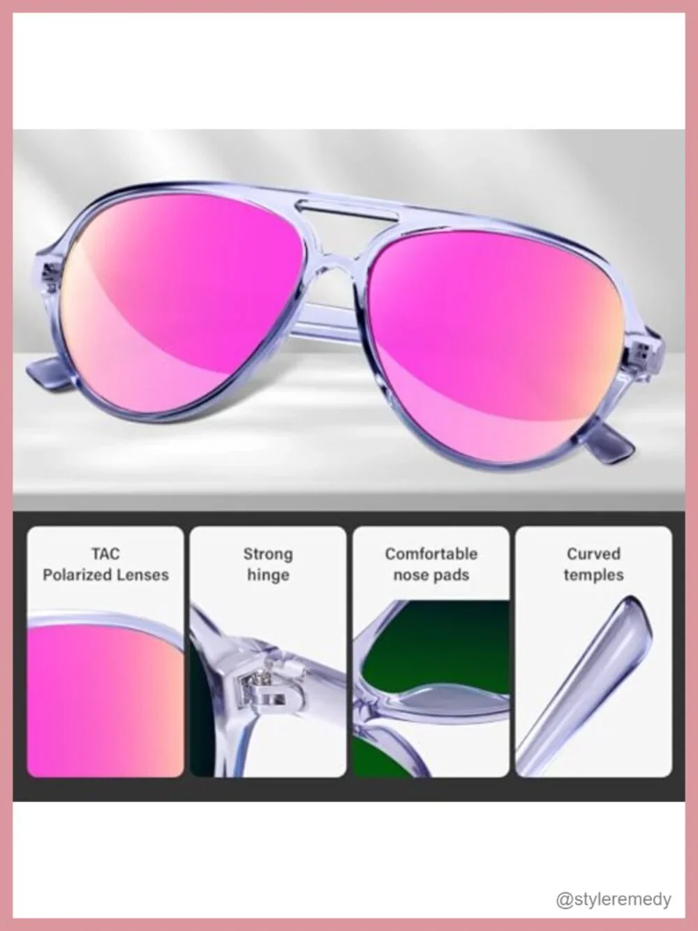 Polarized Aviator Sunglasses with Flexible Tangle-Free Frame for Running &